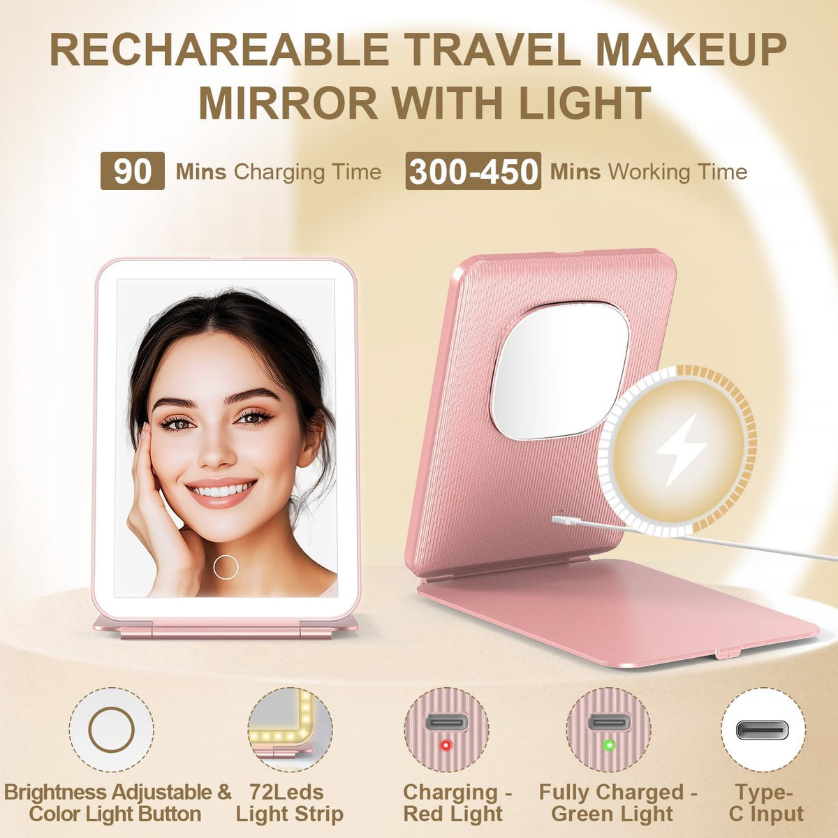 Mocado Travel Makeup Mirror with Light, 1x/10x Magnifying Mirror with Light