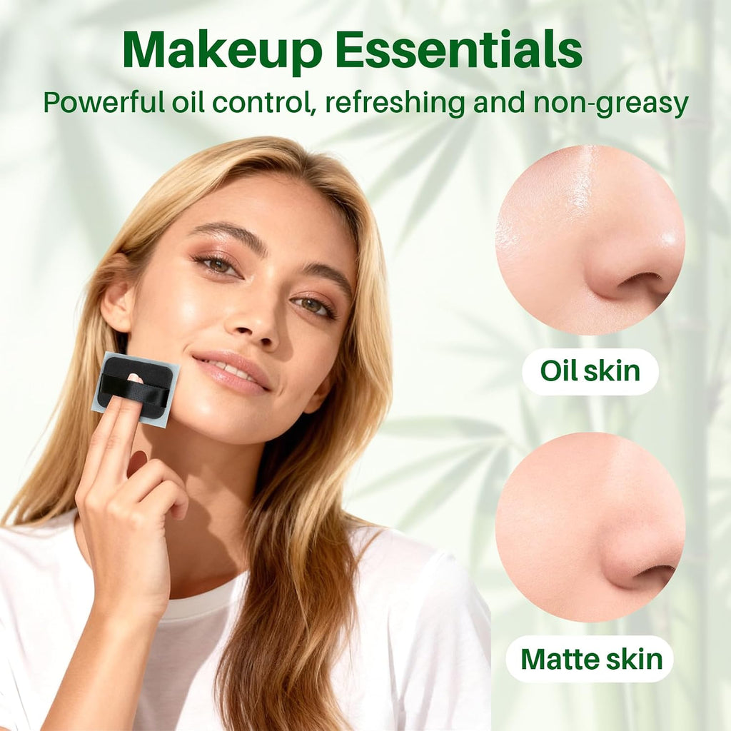 200 Oil Blotting Sheets for Face - Bamboo Charcoal Oil Absorbing Blotting Paper with Mirror & Puff Disposable Oily Control Removing Face Wipes Pads Oil Skin Women Men Beauty Makeup Essentials
