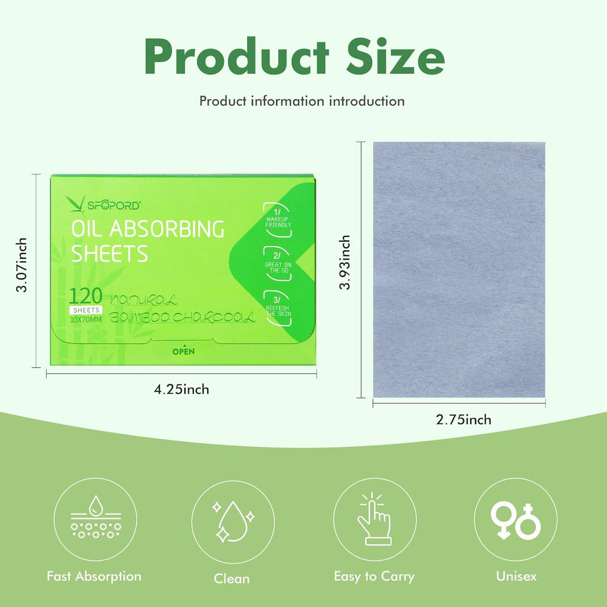 SFOPORD 4 Pack (480 sheets) Oil Absorbing Sheets with Bamboo Charcoal