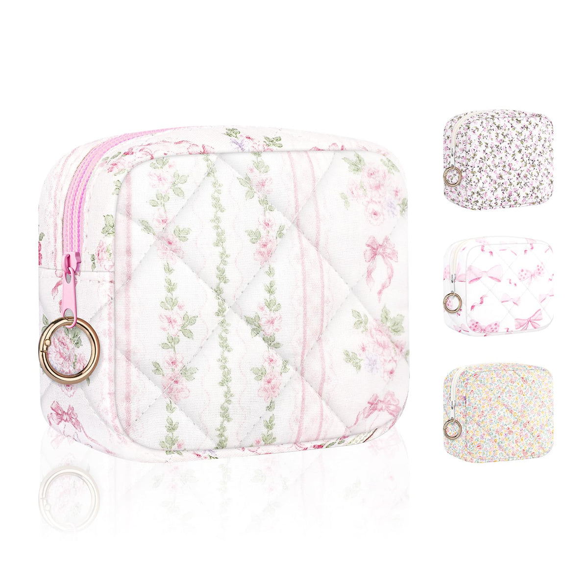 Period Bag for Teen Girls, Quilted Sanitary Napkin Storage Bag, Cute Bow Tie Menstrual Pad Pouch Tampon Holder (Plaid Pink)