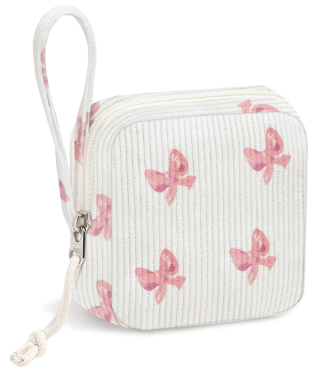 Small Makeup Bag | Discreet Period Bag Pad Pouch for Purse| Sanitary Napkin Storage & Tampon Holder for Travel(Flower bow pink)