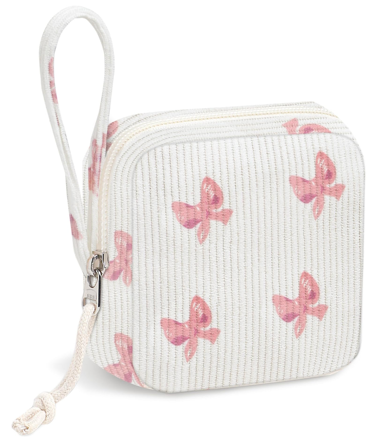 Small Makeup Bag | Discreet Period Bag Pad Pouch for Purse| Sanitary Napkin Storage & Tampon Holder for Travel(Flower bow pink)