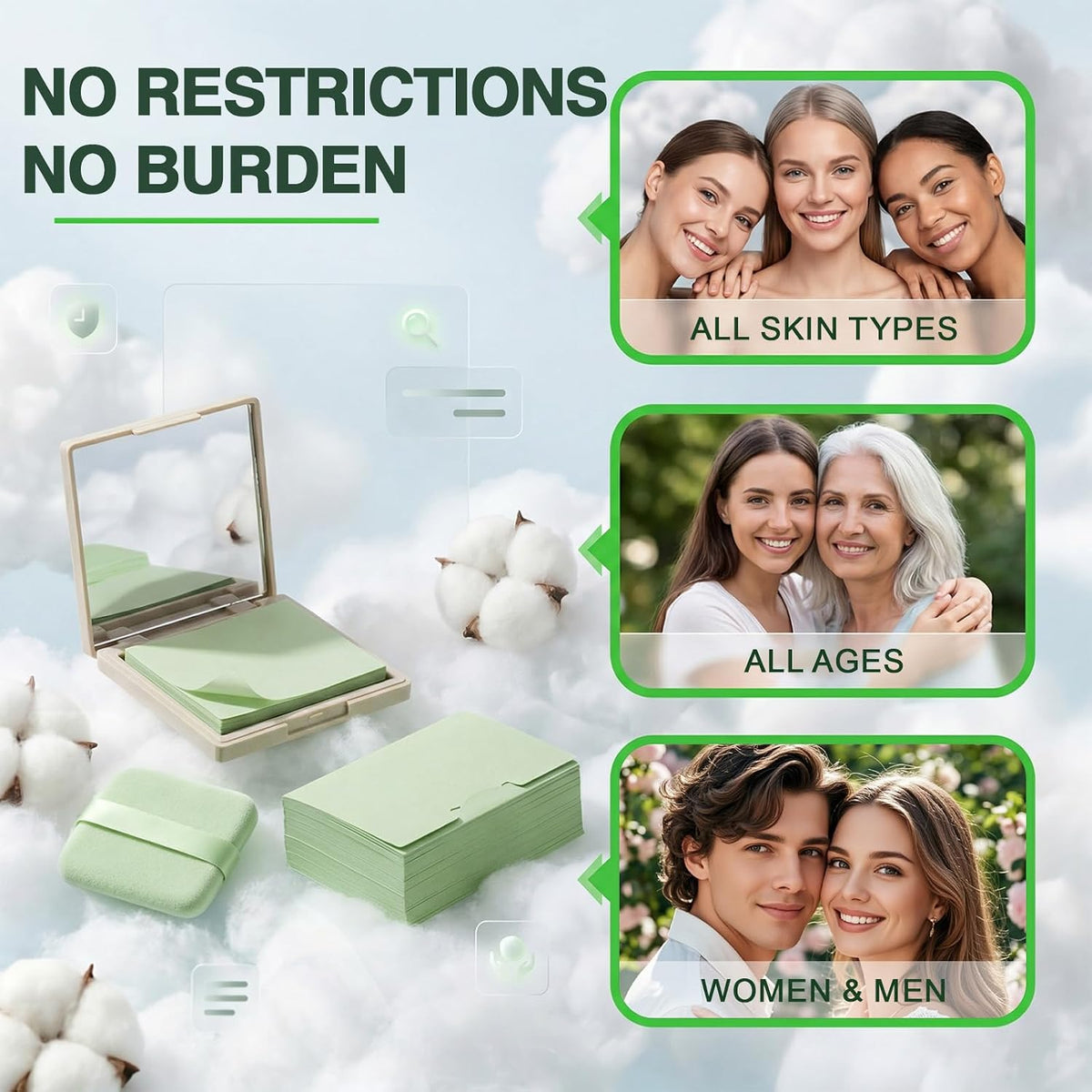 700 Pcs Oil Blotting Sheets with Mirror & Puff, Blotting Compact Papers for Your Face, Natural Oil Control Absorbing Sheets for Oily Skin