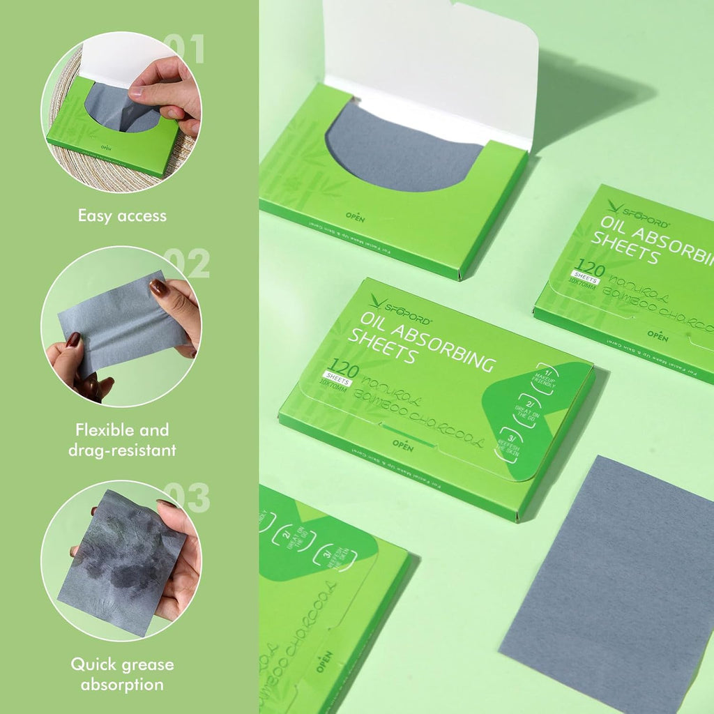 SFOPORD 4 Pack (480 sheets) Oil Absorbing Sheets with Bamboo Charcoal