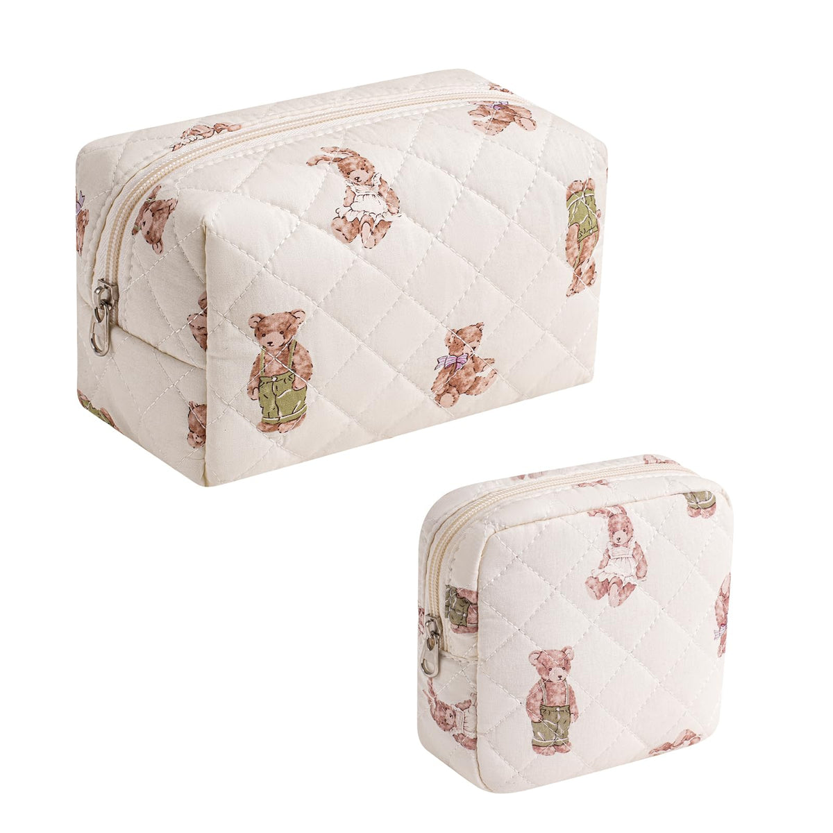 uekeboag Small Quilted Cotton Makeup Bag for Purse（01White Bear）