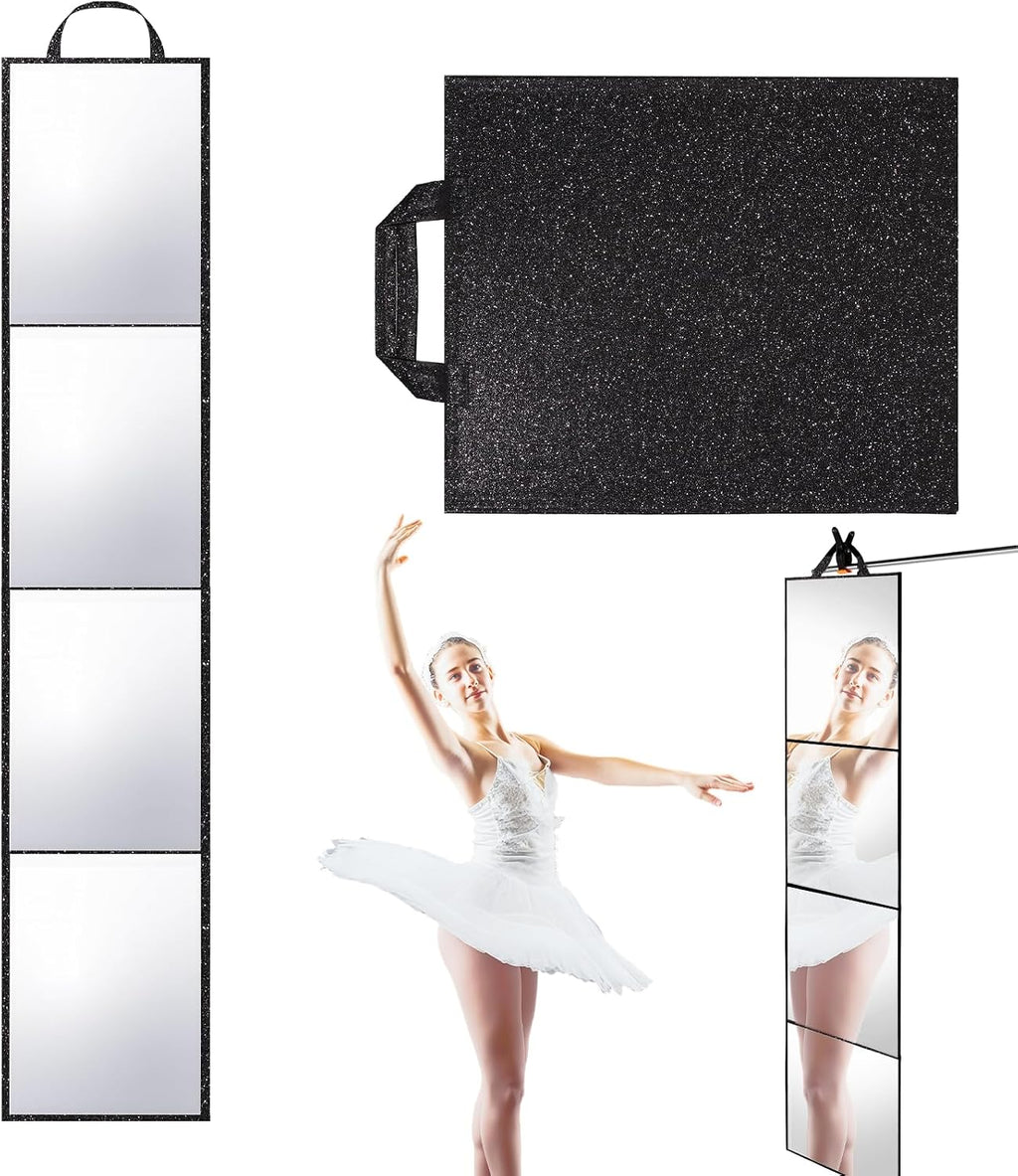 Foldable Acrylic Full Length Mirror with Handle, Black, Four-Fold
