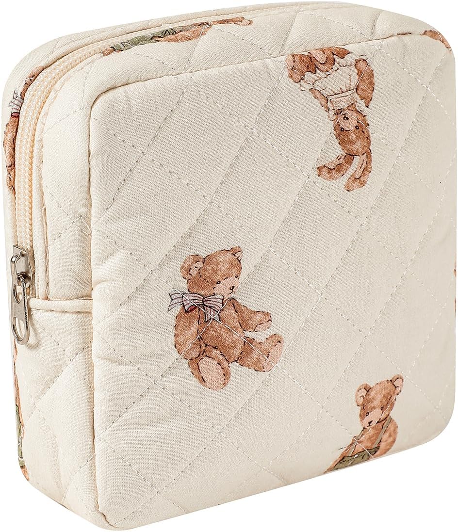 uekeboag Small Quilted Cotton Makeup Bag for Purse（01White Bear）