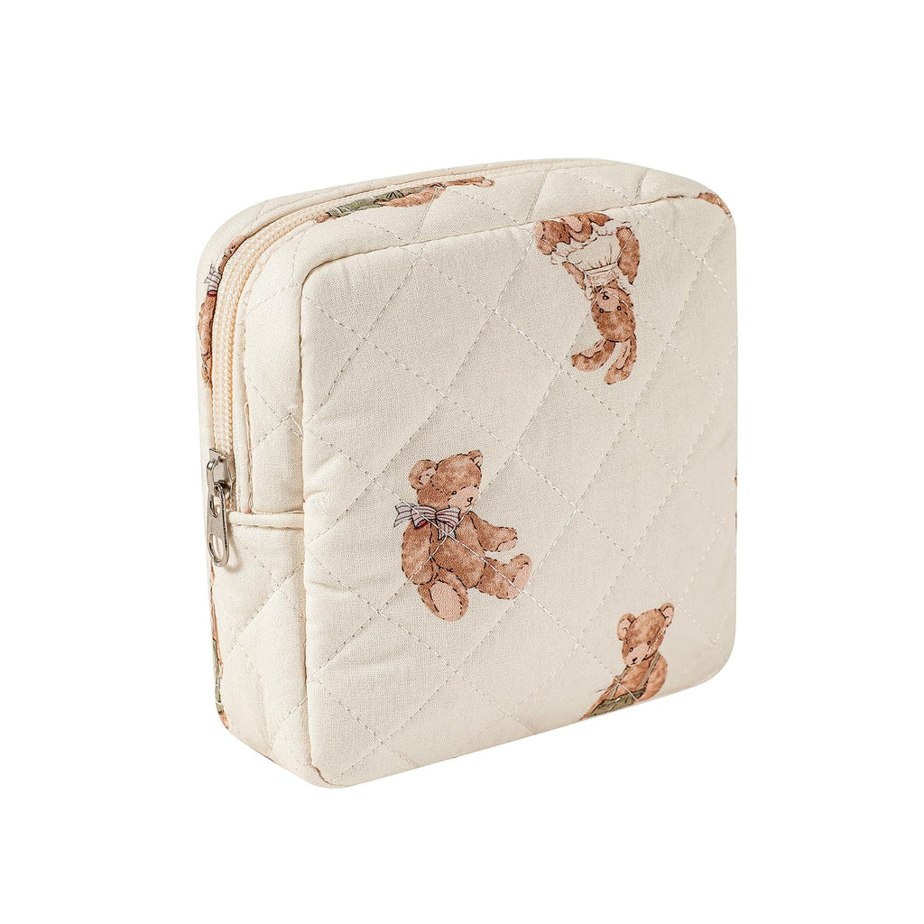 uekeboag Small Quilted Cotton Makeup Bag for Purse（01White Bear）