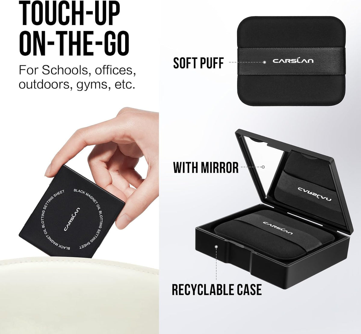 CARSLAN Makeup Blotting Paper with Powder, Keeps Makeup Fresh All Day