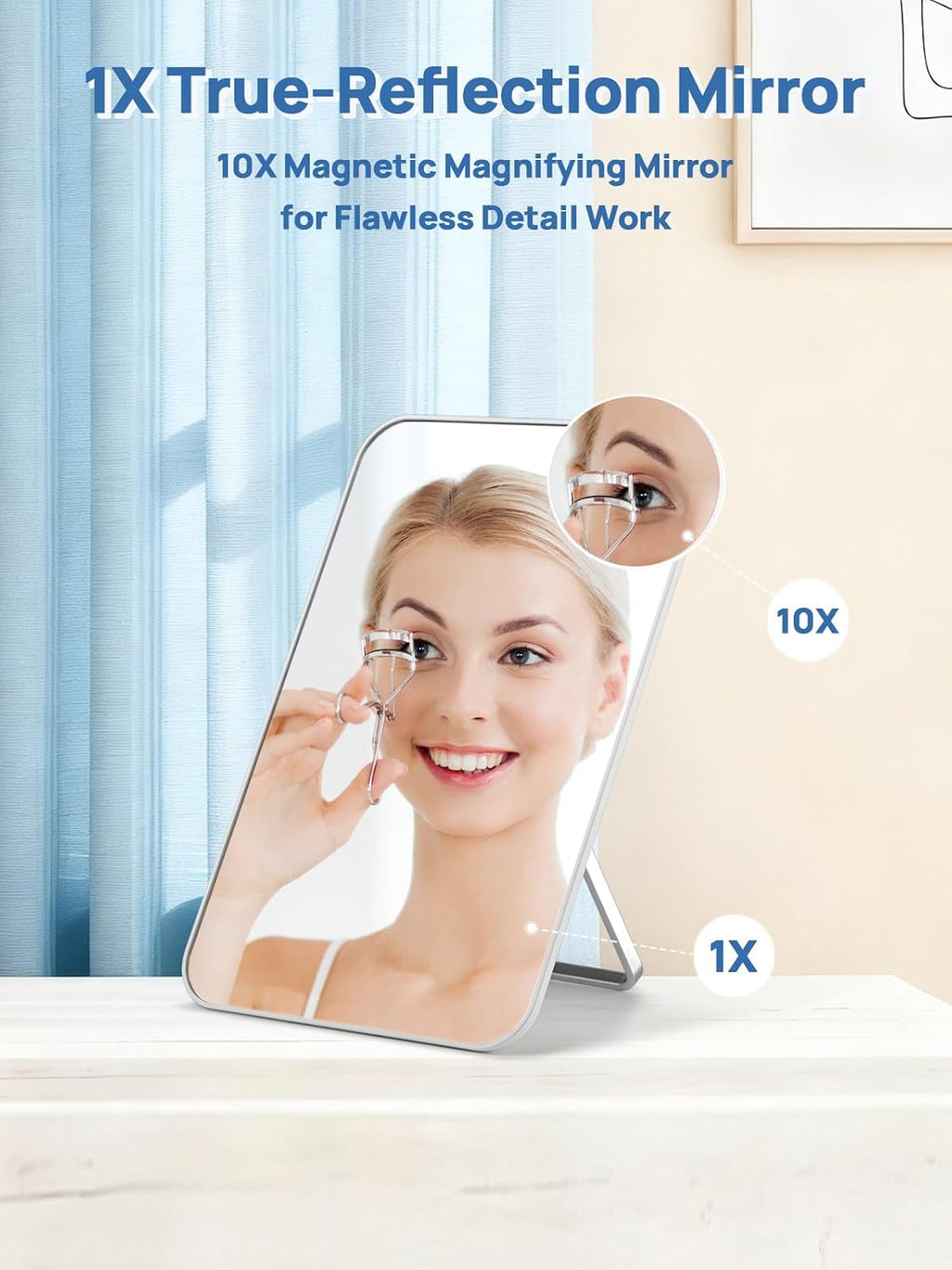 OMIRO 8 x 5 in Desk Makeup Mirror with 10X Magnifying Mirror, White