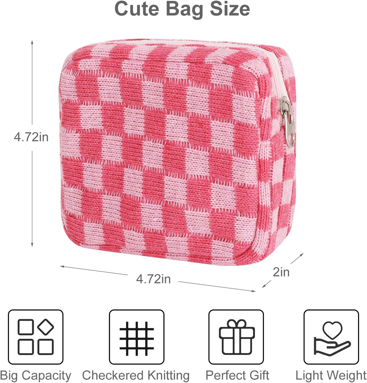 Sanitary Napkin Storage Bag, Menstrual Pad Zipper Bag Checkered Portable Period Bag Panty Liners, Tampon Storage Pouch for Women Ladies Daily Use Storage Purse Travel