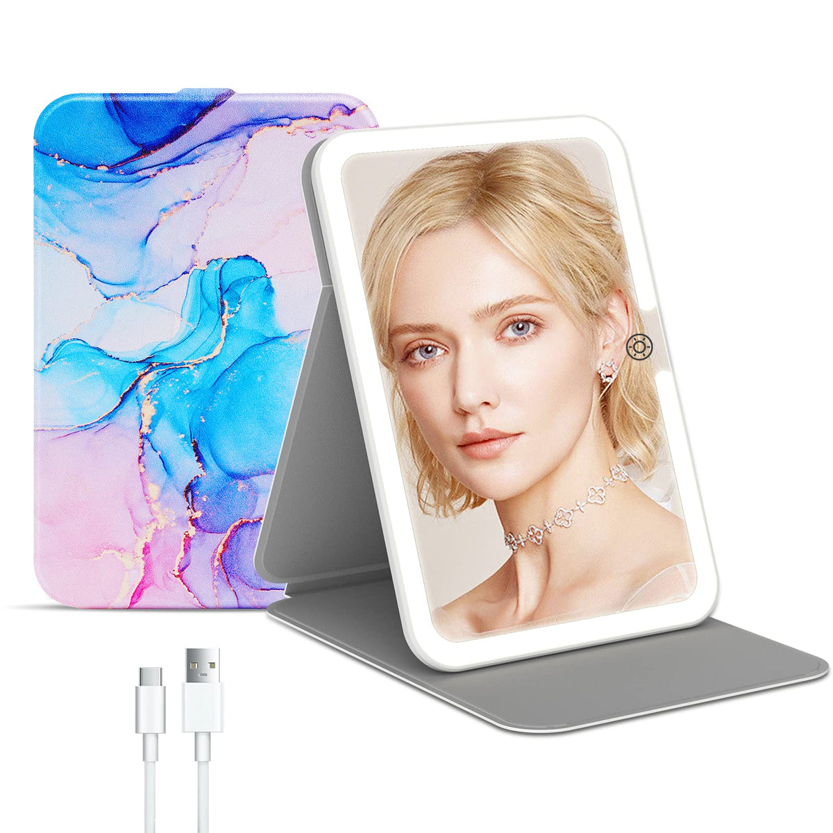 FUNTOUCH Rechargeable Travel Makeup Mirror with 72 Led Lights Portable