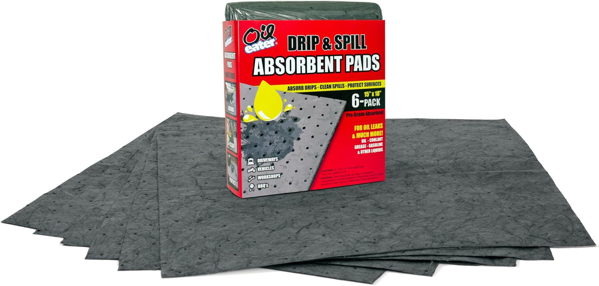 Oil Eater Drip & Spill Universal Pads - Absorbs Liquids | Soaks Oil, Grease, Coolant and Water-Based Fluids - Car, Truck, RV, Motorcycle and Tools - 6 Pack,Grey,15" x 18",AOA-BPL006-GREY