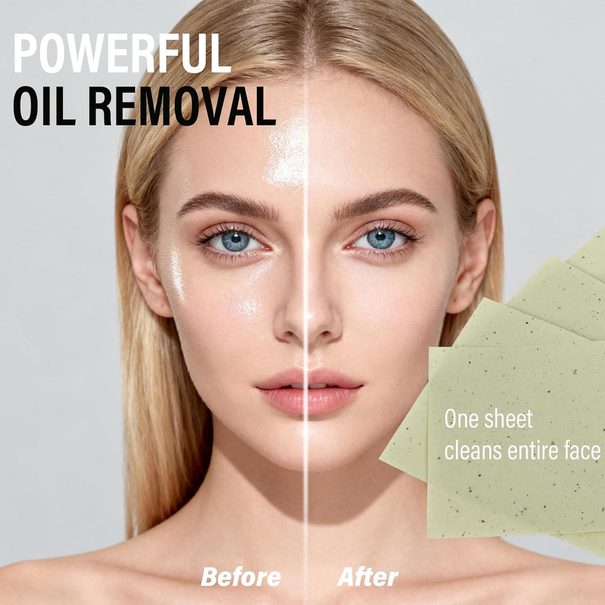 300 Oil Blotting Sheets for Face with Mirror & Puff, Green Tea Oil Absorbing Blotting Papers, Portable Blotting Sheets for All Skin Types, Makeup & Shine Control