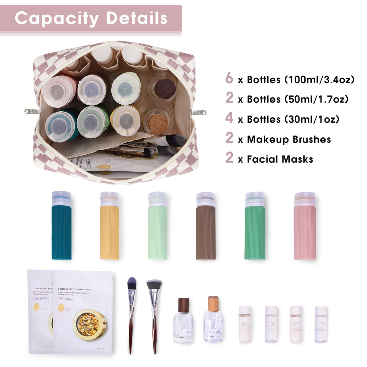 Narwey Makeup Bag Travel Toiletry Bag, Cosmetic Bag for Women Girls