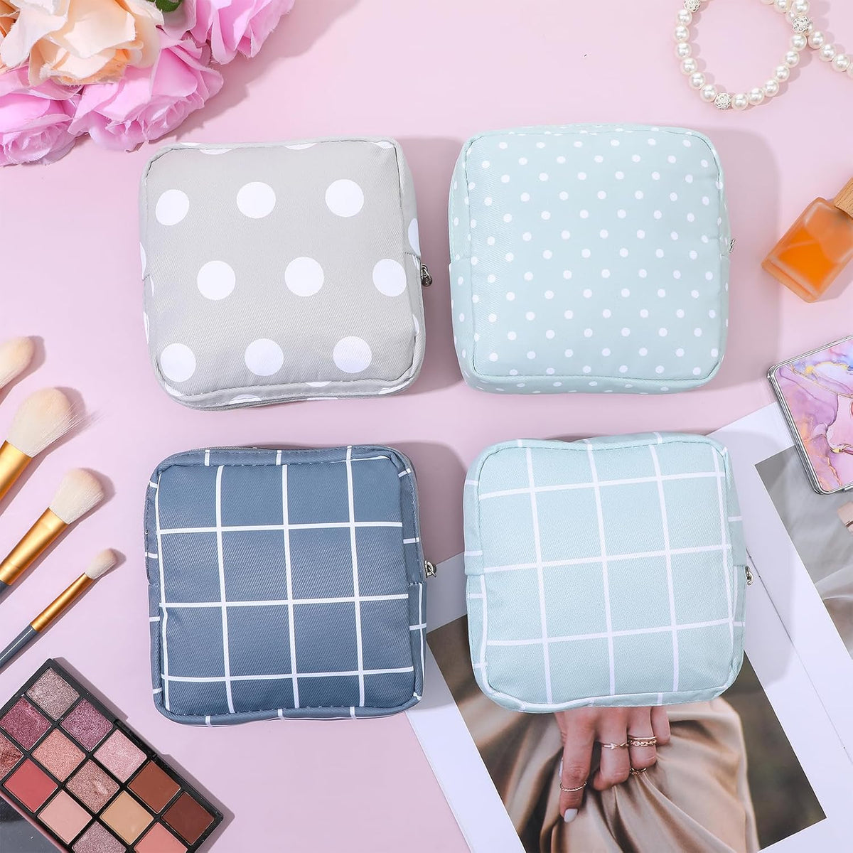 Lemecima 12pcs Period Bag & Pouch, Sanitary Napkin Storage Bag Reusable Menstrual Pad Organizer Pouches for Teen Girls & Women, Multi-functional Purse Organizer for Travel, Office, School (4 Styles)
