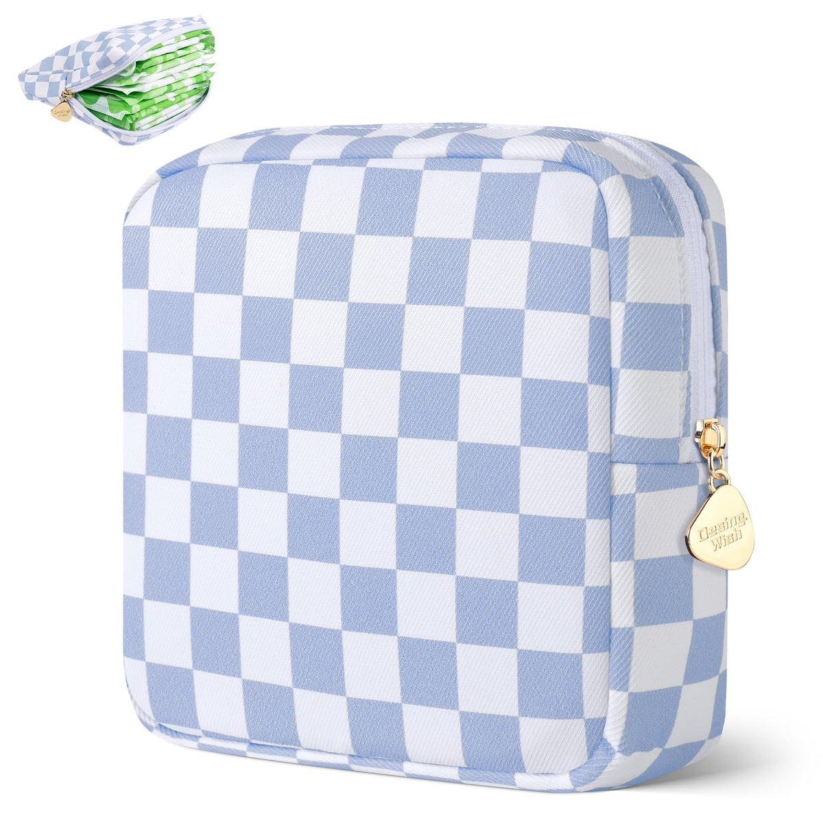 Period Bag Pouch Soft Cloth Sanitary Napkin Storage Bag Portable Menstrual Pad Pouches Tampon Holder for Purse First Period Kit for Girls 9-12 (Rose-Pink Check)
