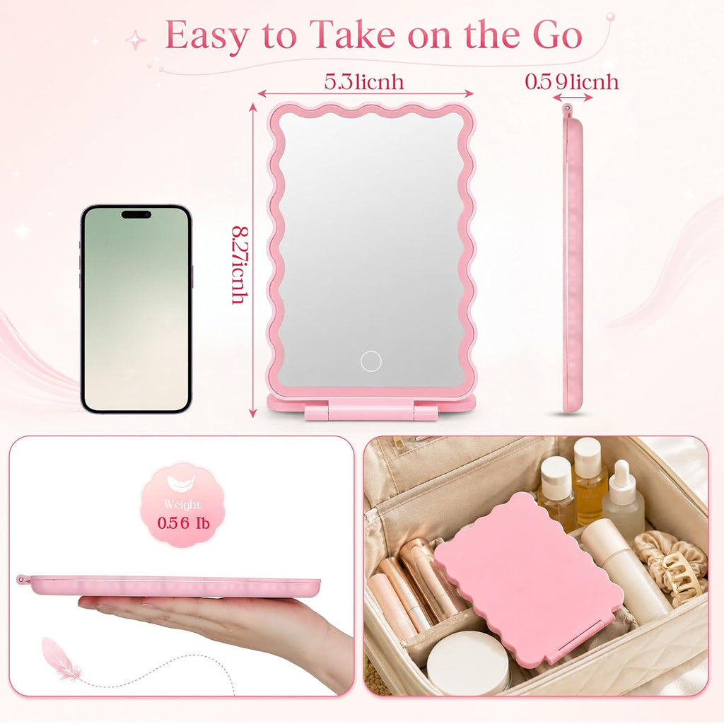 8.3 x 5.3 in Scalloped Makeup Mirror with Lights 500mah Battery