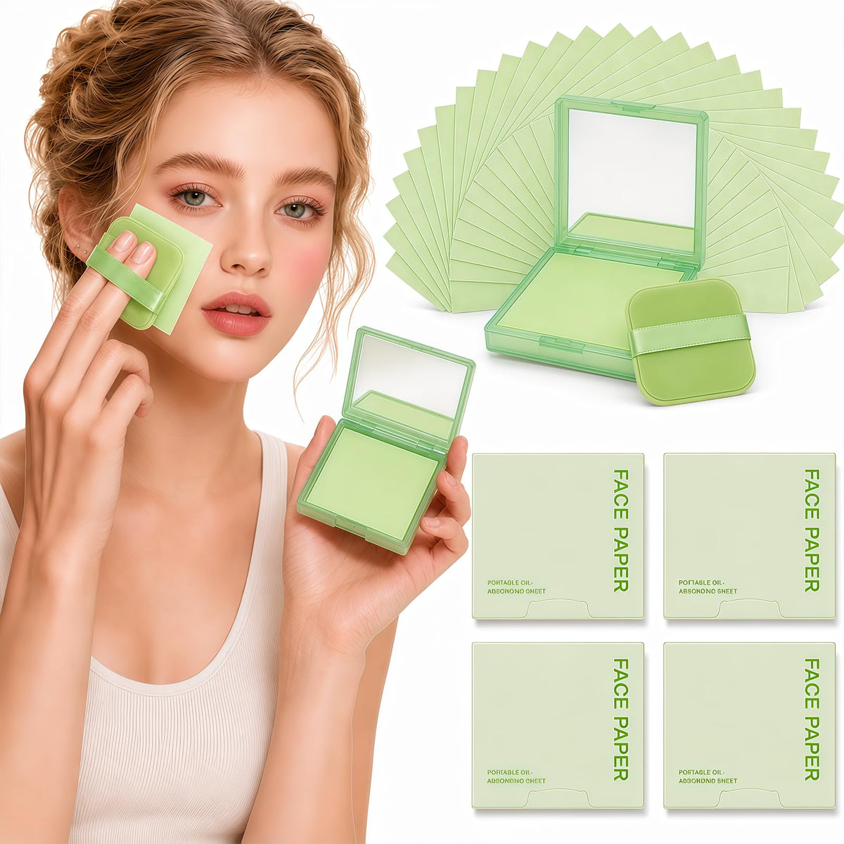 Oil Blotting Sheets for Face, 500 Pcs Blotting Papers for face with Mirror, Puff and Refill Pack, Rapidly absorb excess oils Makeup Friendly for Women with Oily Skin (Light Gray and Odorless)