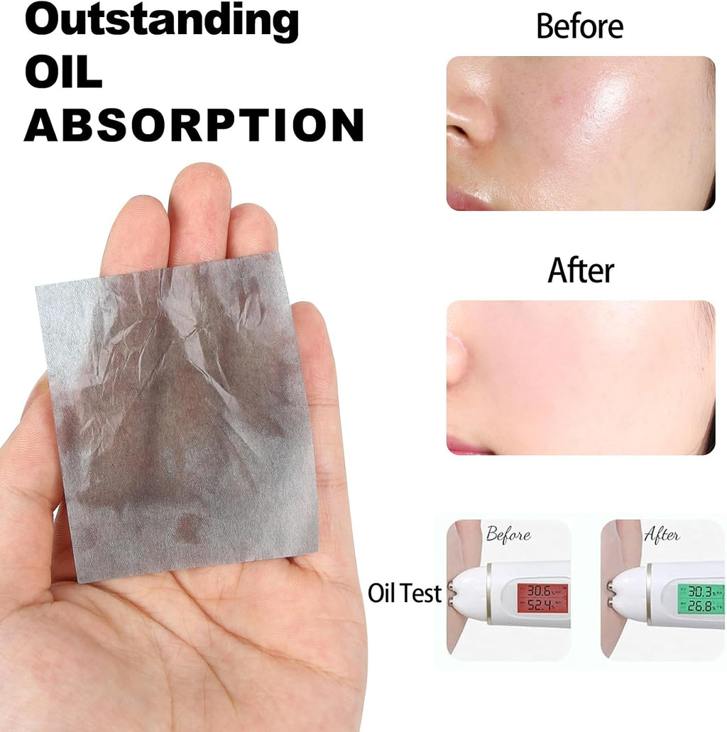 Oil Blotting Sheets for Face - 500 Sheets with Mirror & Puff | Super Absorbent Oil Control Film for Work, Gym & Events | Makeup-Friendly, Natural Blotting Papers for Oily Skin | Women, Men & Teens