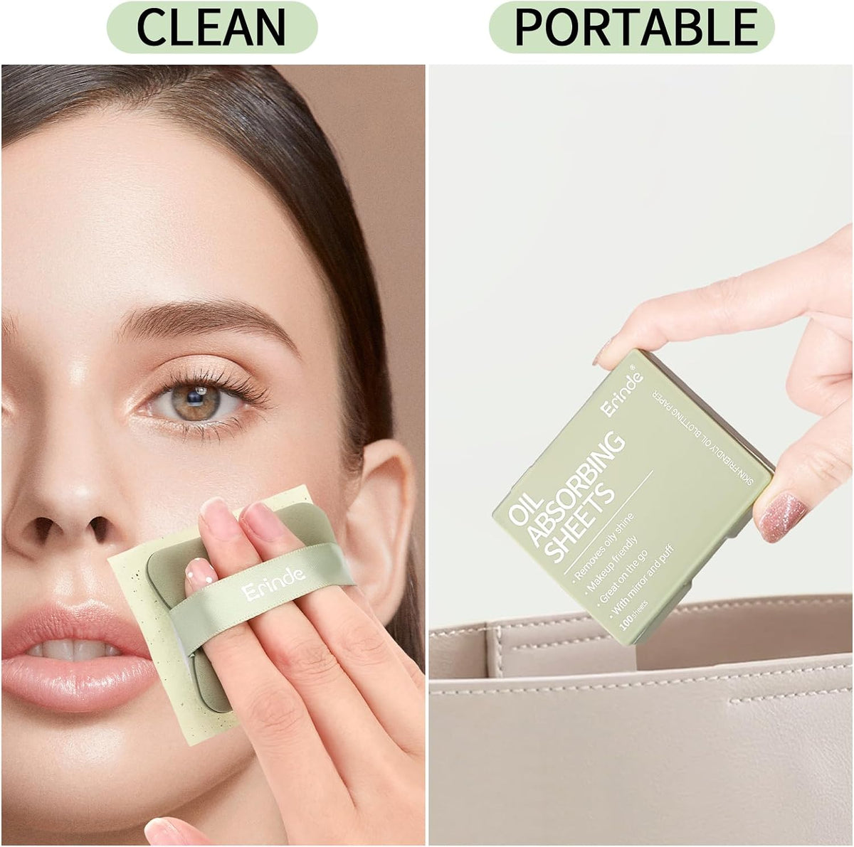 Erinde Oil Blotting Sheets for Face with Mirror and Puff, 300 Sheets Oil Blotting Paper for Oily Skin, Face Oil Absorbing Sheet, Natural Oil Control Film, Absorb Excess Oil, Makeup Friendly