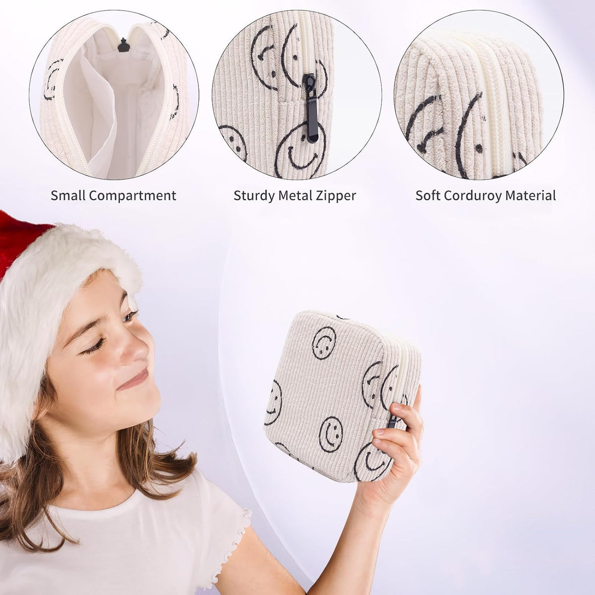 Sanitary Napkin Storage Bag, Corduroy Period Bag for Women, Cute Portable Period Pouch with Zipper, Sanitary Pads Bag Tampons Holder for Purse, First Period