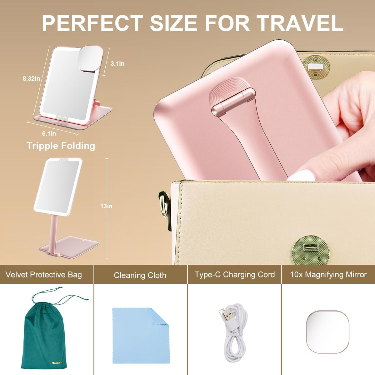 Mocado Travel Makeup Mirror with Light, Foldable Lighted Makeup Mirror