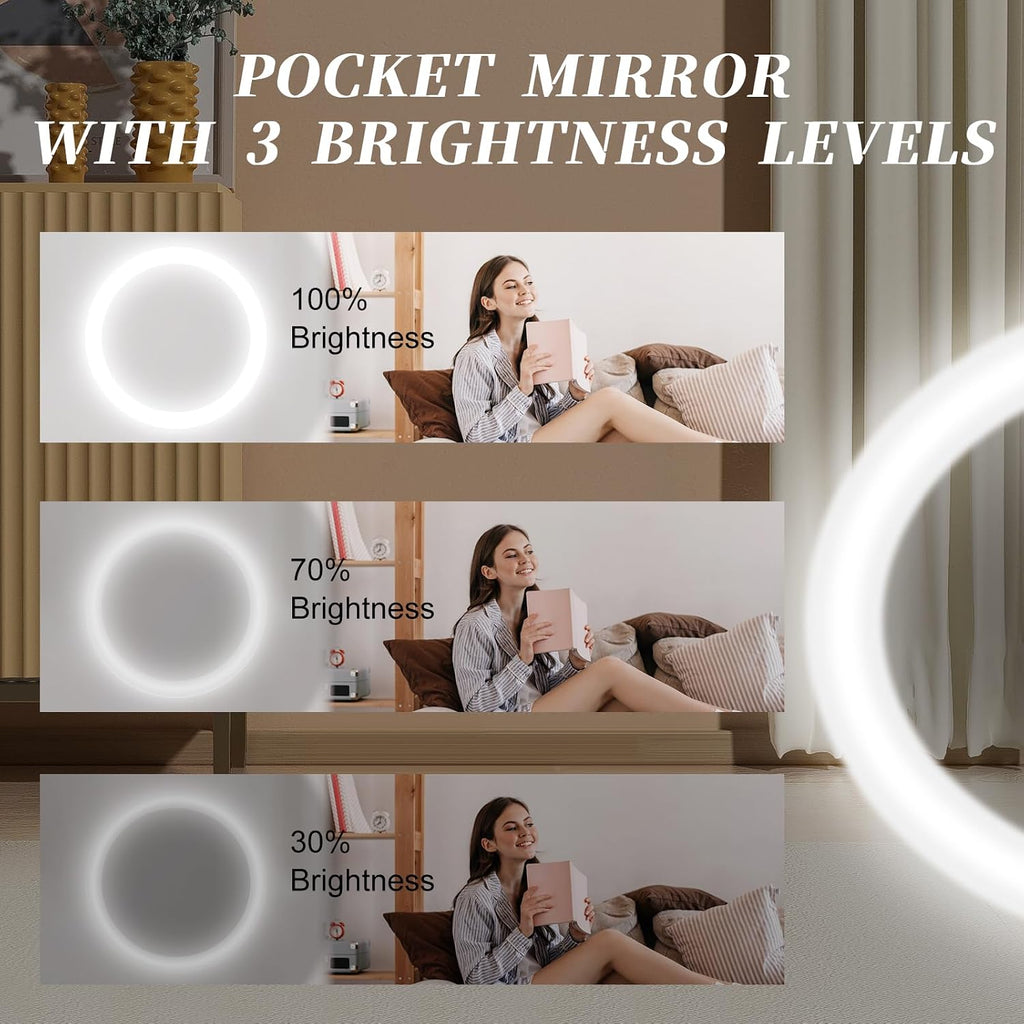 Pink Compact Mirror with Light, 1X/3X Magnification LED Pocket Mirror