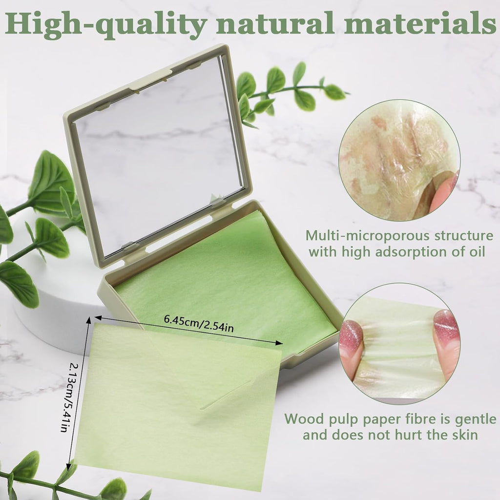 Oil Blotting Sheets for Face with Mirror & Puff, 300 Sheets Oil Absorbing Sheets for Oily Skin, Natural Fiber Blotting Paper, Makeup Friendly Face Oil Control Sheets