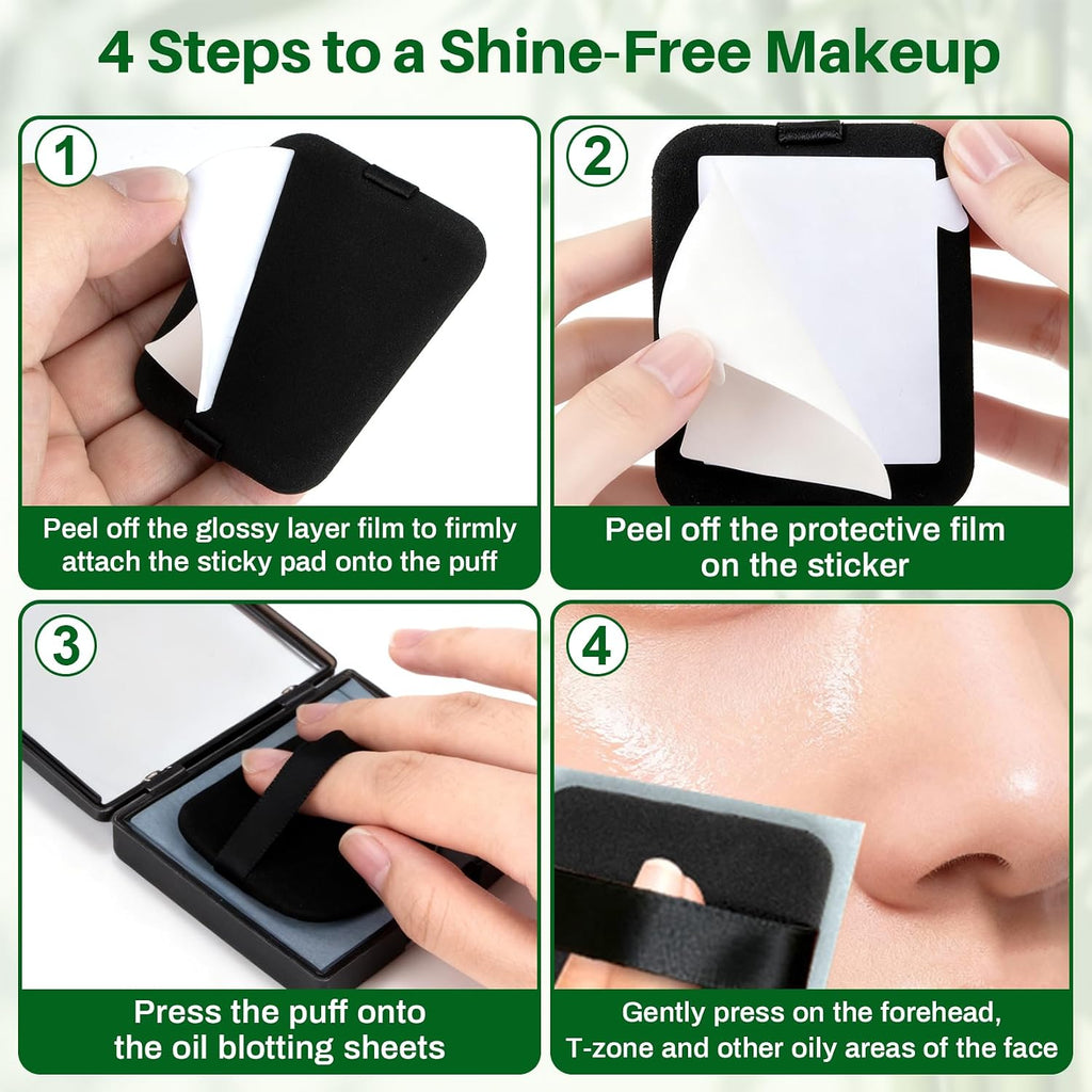 200 Oil Blotting Sheets for Face - Bamboo Charcoal Oil Absorbing Blotting Paper with Mirror & Puff Disposable Oily Control Removing Face Wipes Pads Oil Skin Women Men Beauty Makeup Essentials