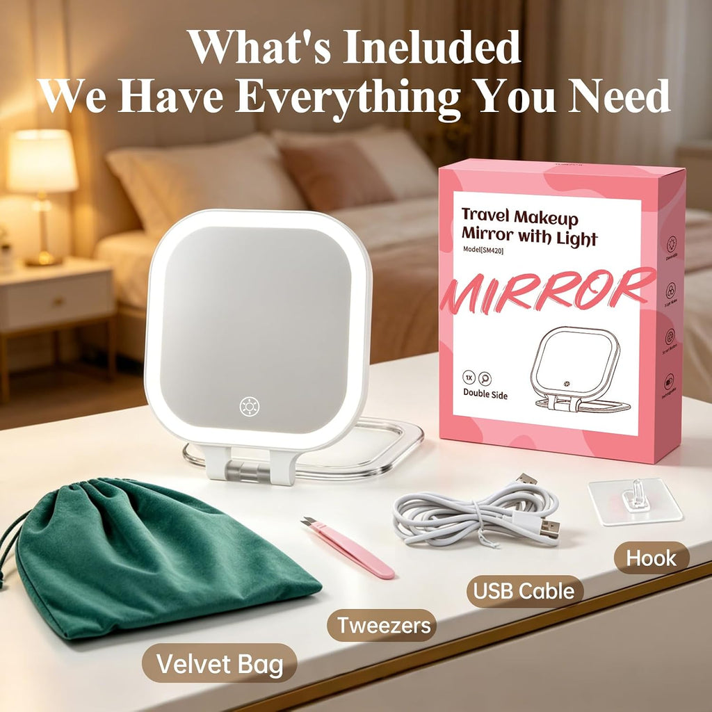 FUNTOUCH Rechargeable 7" Travel Makeup Mirror 30X Magnification,White