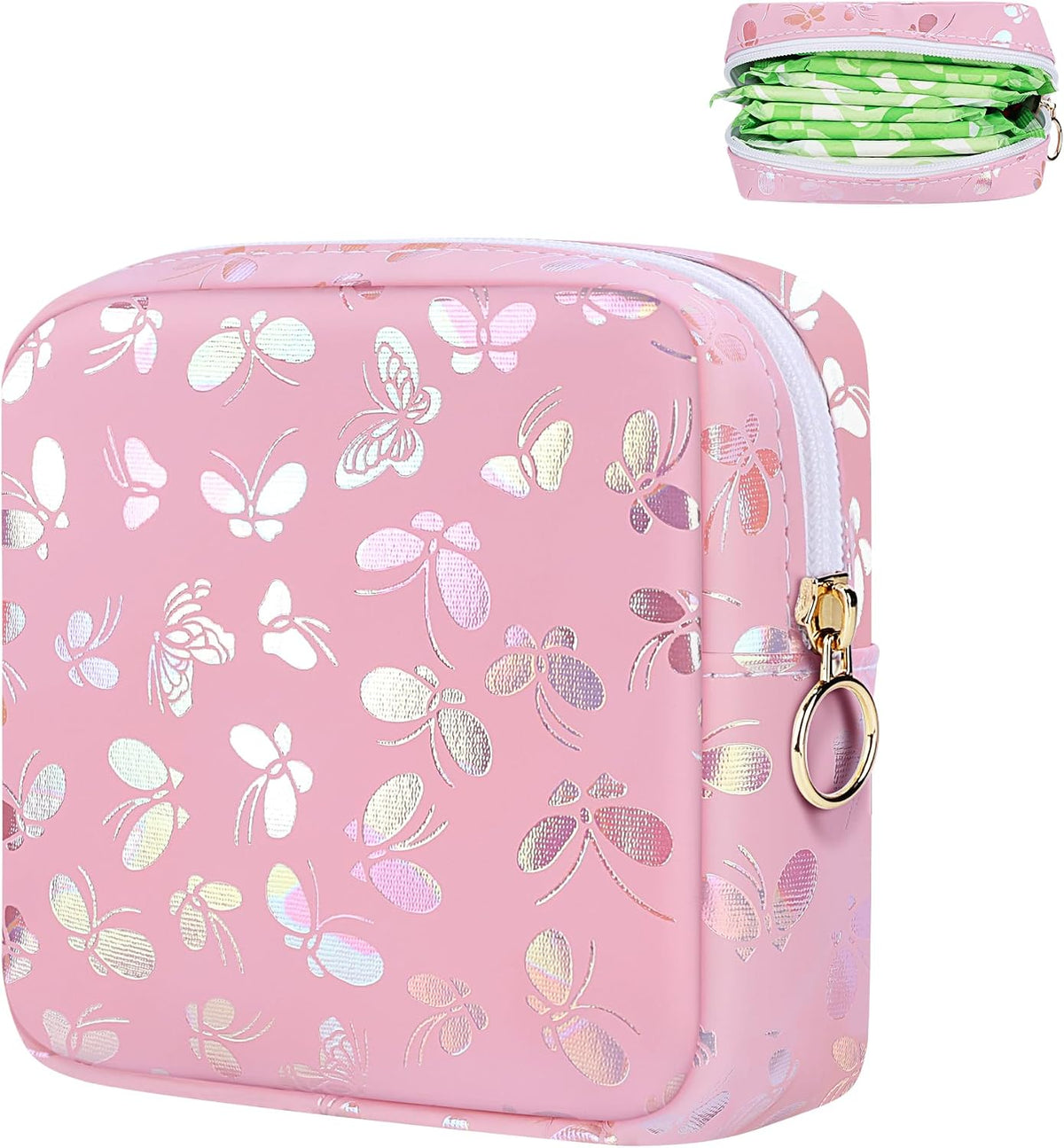 Likesing Period Bag Pouch, Leather Tampon Holder for Purse-Butterfly Pink