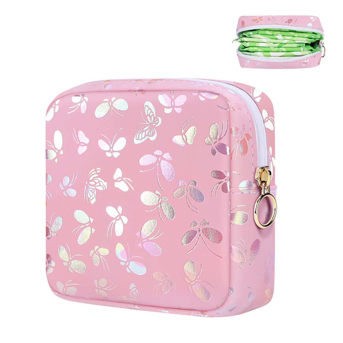 Likesing Period Bag Pouch, Leather Tampon Holder for Purse-Butterfly Pink