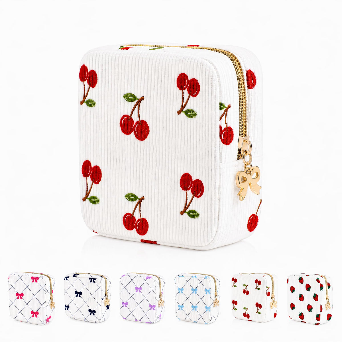 Period Bag for Women, Portable Corduroy Sanitary Napkin Storage Bag Strawberry Period Pouch with Zipper, Sanitary Pads Bag Tampons Holder for Purse, First Period