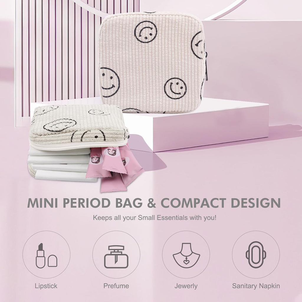 Sanitary Napkin Storage Bag, Corduroy Period Bag for Women, Cute Portable Period Pouch with Zipper, Sanitary Pads Bag Tampons Holder for Purse, First Period