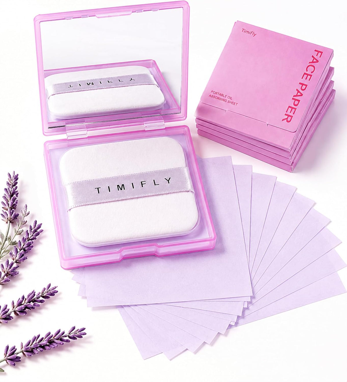 500PCS Oil blotting sheets for face,Papers with Mirror & Puff, Lavender
