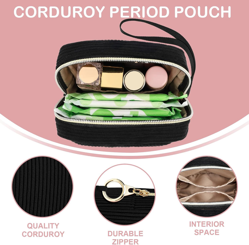Corduroy Period Pouch Discreet Sanitary Napkin Storage Bag Black