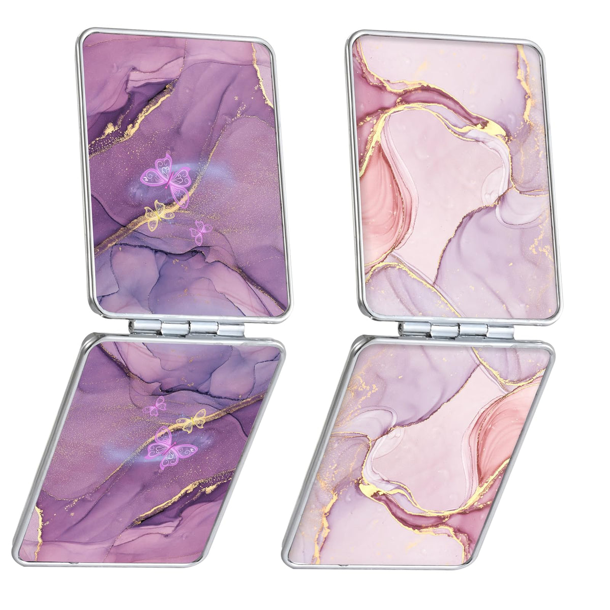 Pocket Mirror, Small Travel Mirror with Magnification, Portable Double-Sided Magnifying Cosmetic Mirror for Daily (Pink Marble)