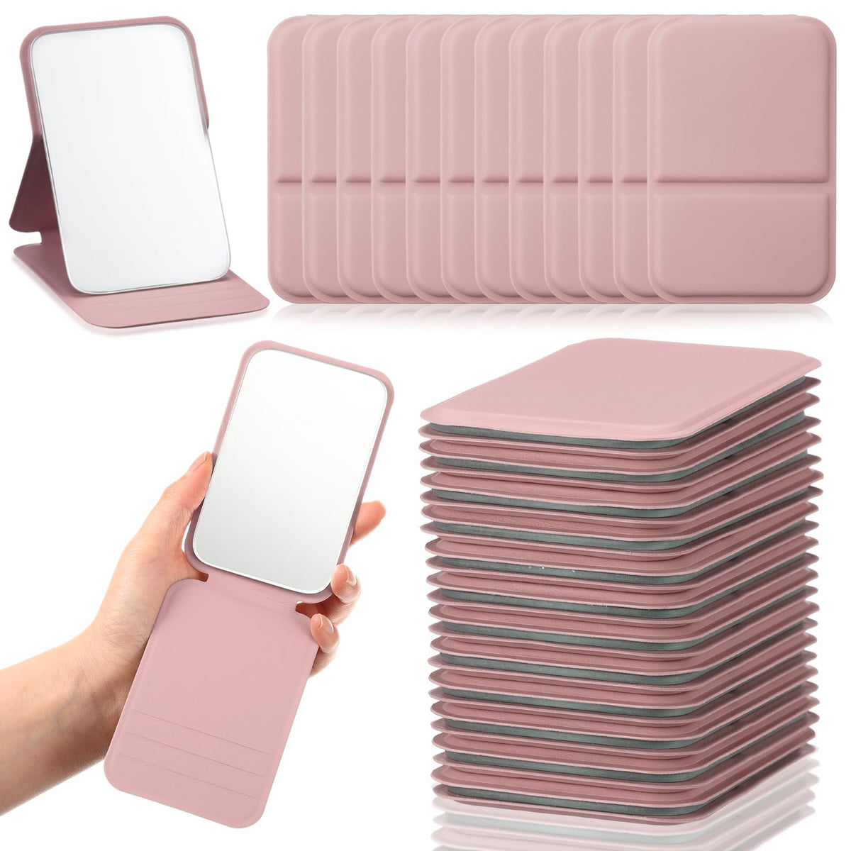 Compact Portable Mirror Bulk, Rectangle, Morandi, 12 Pcs