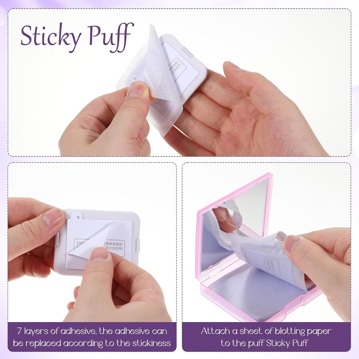 Qianyu 300 Sheets Oil Blotting Paper for Face with Mirror Puff & Refills, Controls Shine Film Absorbs Excess Oil for Oily Skin Travel Size Summer On-the-Go Essential for Flawless Matte Finish Makeup