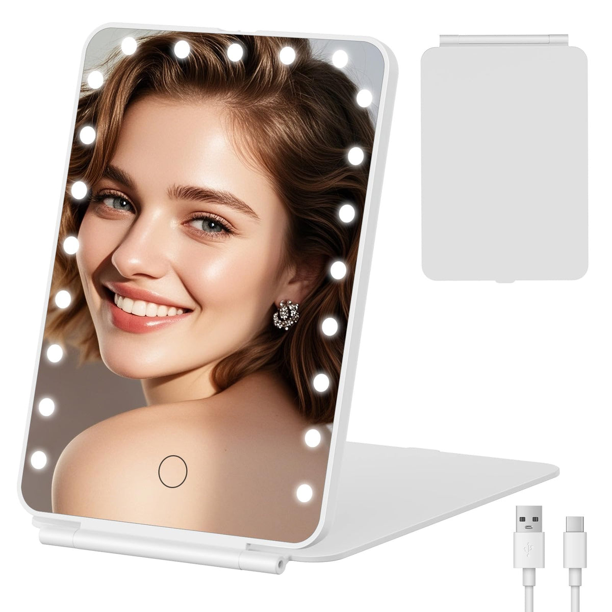 FUNTOUCH 2500mAh Rechargeable Large Travel Makeup Mirror with Lights