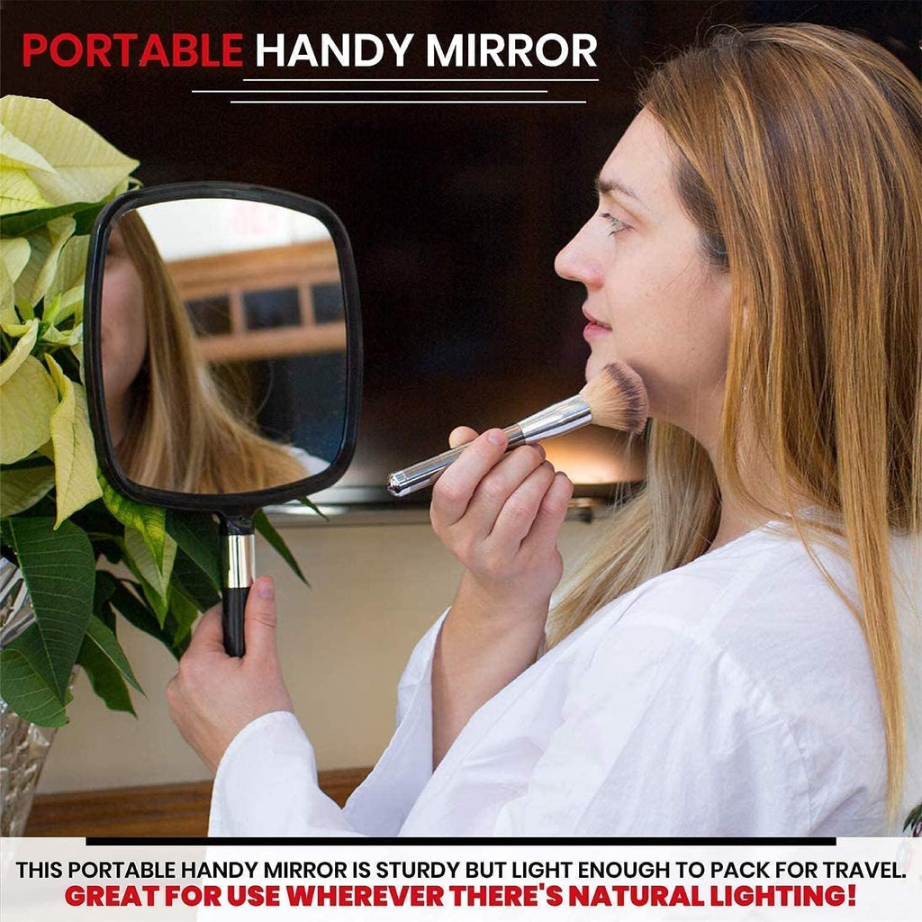 MIRRORVANA Large Hand Mirror with Comfy Handle, 9" x 13" (Black)