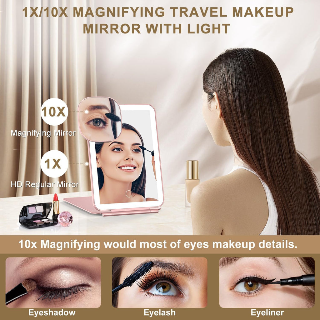 Mocado Travel Makeup Mirror with Light, 1x/10x Magnifying Mirror with Light