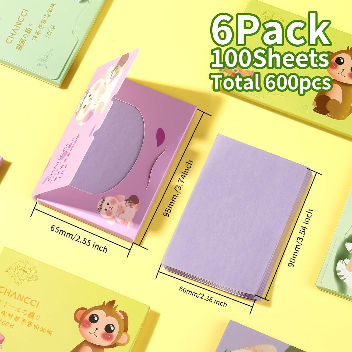 300 Sheets Blotting Paper, HNYYZL Oil Absorbing Sheets for Oily Skin, Oil Control for Face, Makeup Blotting Paper, Natural Oil Absorbing Facial Blotting Sheets for Oily Skin Care (Pack of 3)