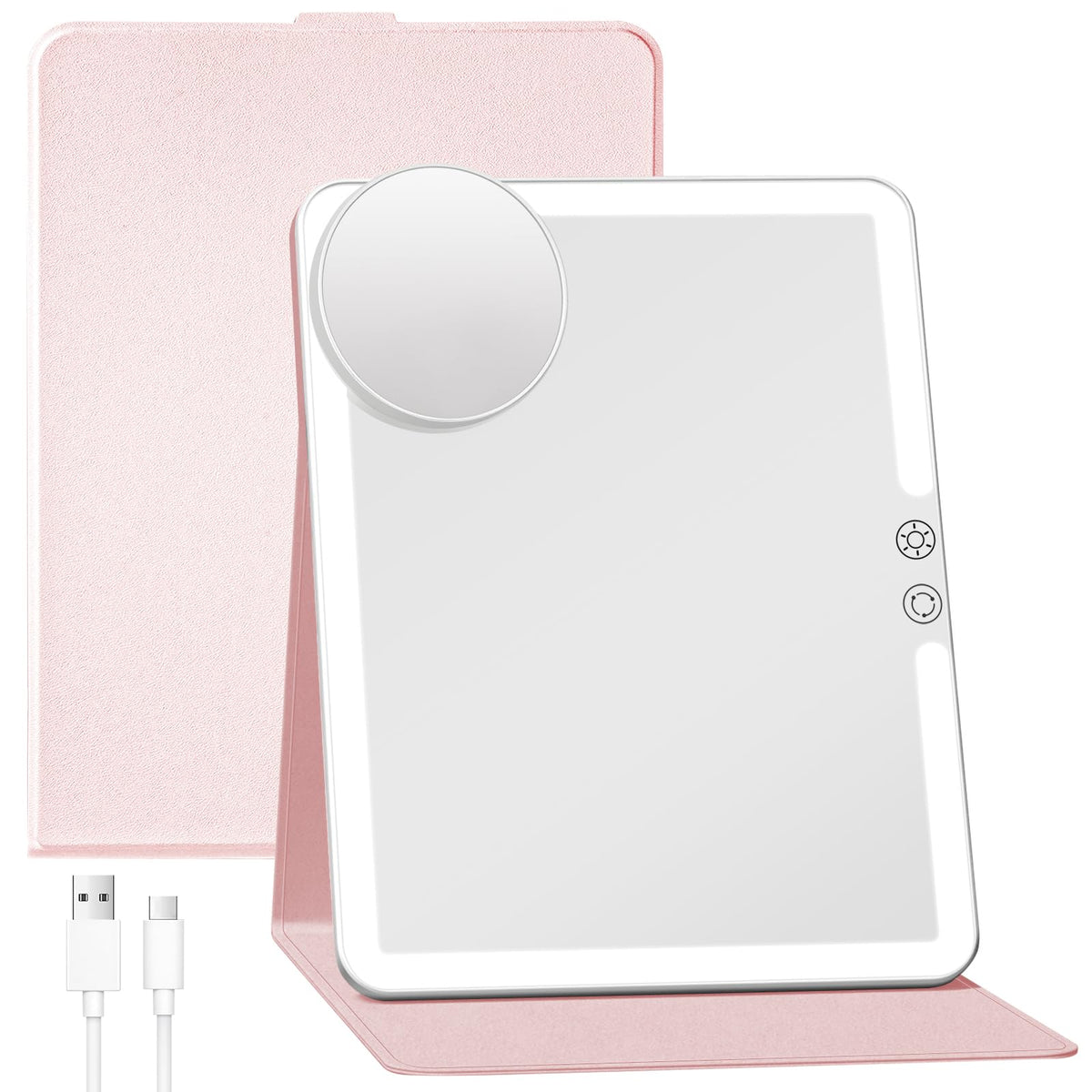 FUNTOUCH 2500mAh Rechargeable Large Travel Makeup Mirror with Lights