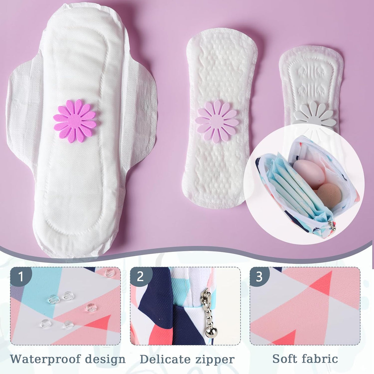 KALIONE 2 Packs Period Bags for Teen Girls, Pad Bag for Period, Period Pouch, Sanitary Pad Storage Bag Pad Bag, Menstrual Pad Storage Pouch with Zipper, Women Period Bags