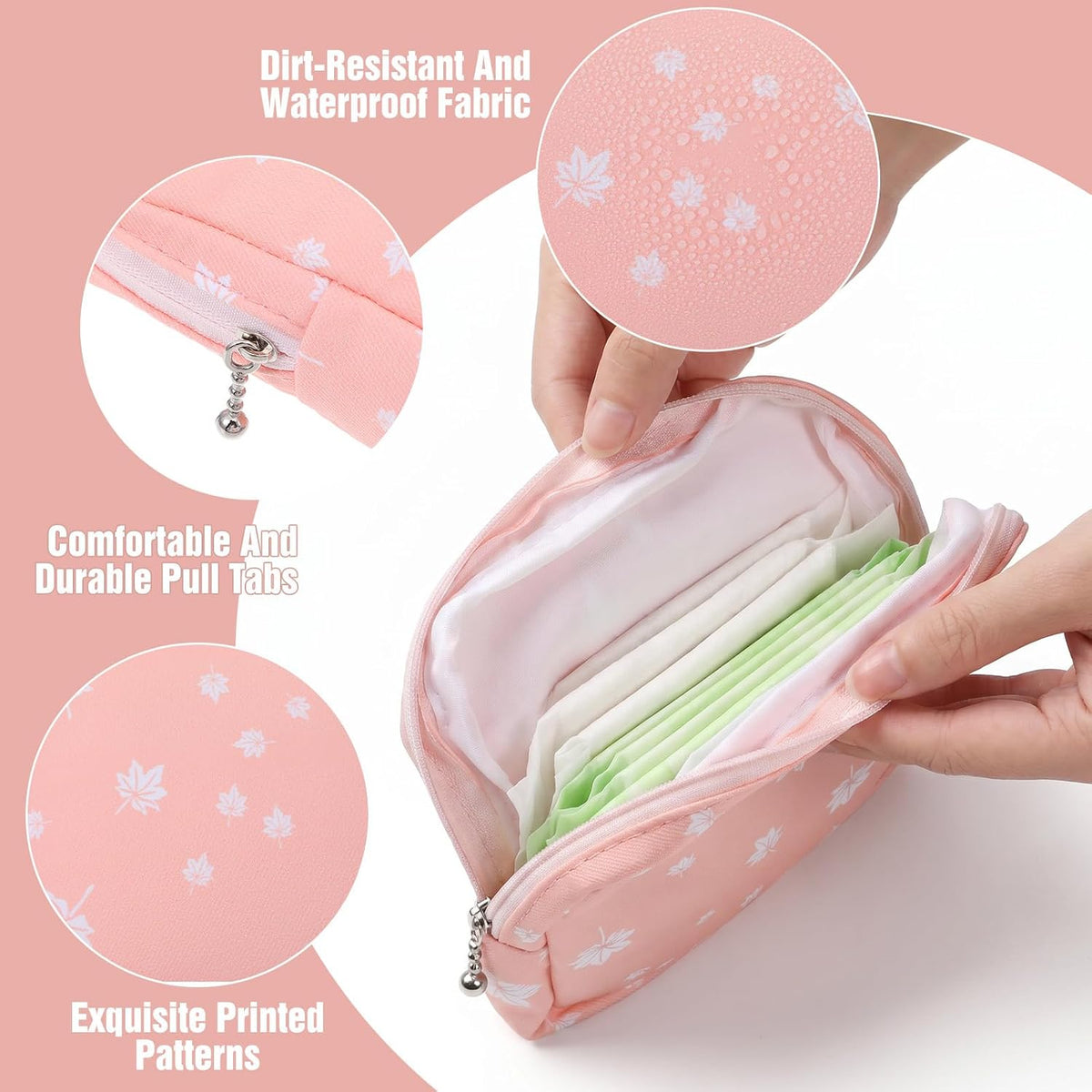 12 Pack Cotton Period Pouch Set, Cute Period Bag for Purse, 4 Patterns