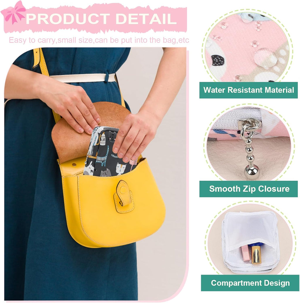 Sanitary Pad Storage Bag Portable Period Bag for Teen Pads/Sanitary Napkins/Small Tampons, Sanitary Napkin Storage Bag First Period Gifts for Teen Girls (Purple Hearts)