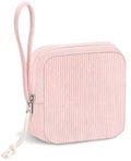 Corduroy Period Pouch for Women, Cute Sanitary Pad Pouch with Zipper, Portable Tampon Holder for Purse, Sanitary Napkin Storage Bag for Travel (Stripes Brown White)