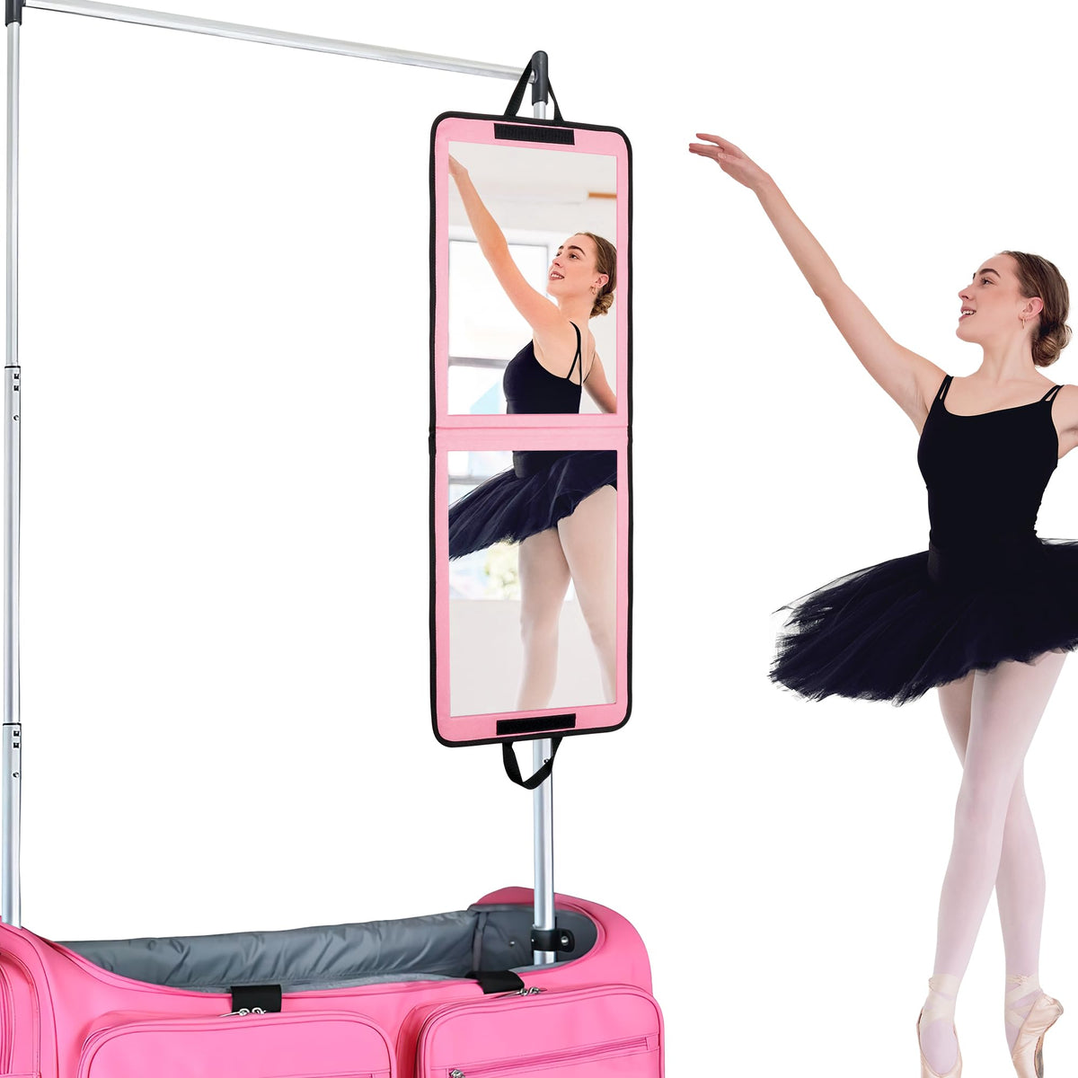 LPHUMEX Foldable Portable Full Length Mirror for Camping, Travel, Dancers, 32x13 Inch, Black, Hanging Folding Mirror for Dance, Full Body Travel Mirror